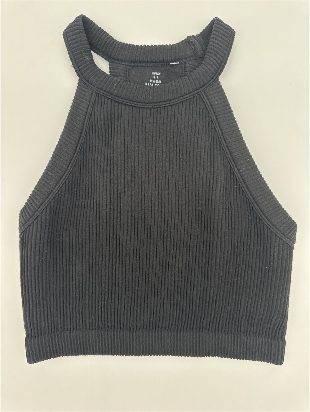 Aerie black ribbed tank top Built In Bra Ribbed Racerback Cropped Women NWOT